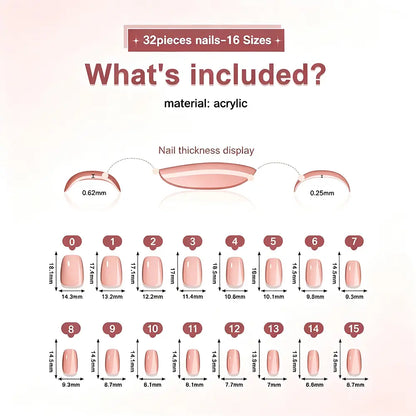 32Press-on nail tips, dark brown chocolate color, solid color, wearable, removable, pre-made false nail stickers