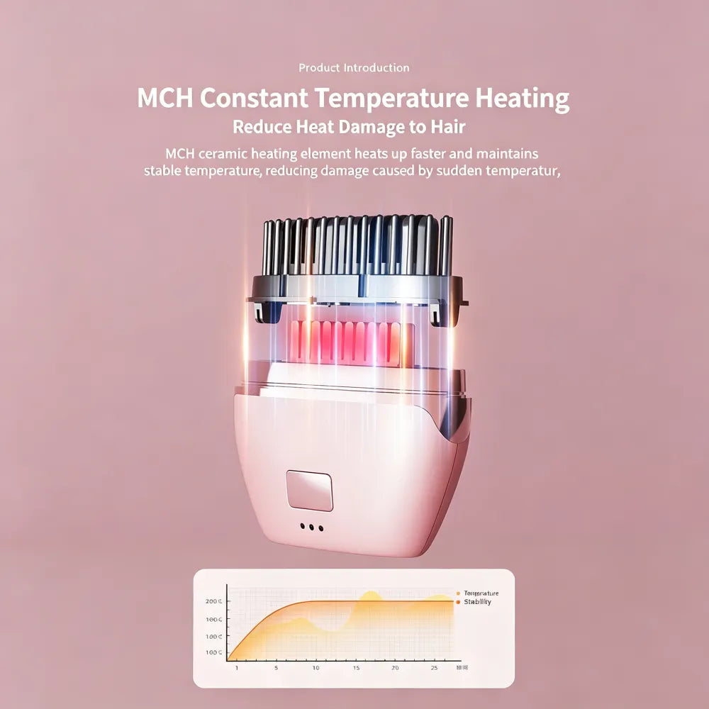 Wireless hair straightening comb, mini and portable, can be used for both straightening and curling, protects hair and prevents damage, USB charging, with a digital display screen