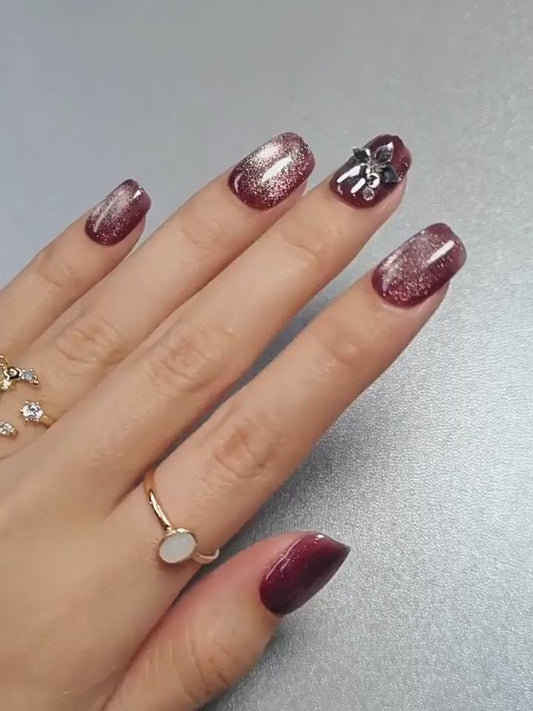 30Pink gel nail polish, Maillard glass beads, five-pointed star design, handmade cat-eye false nails, nail art stickers, and press-on nails